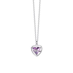 Silver Classic Pink Heart Zircon Necklace